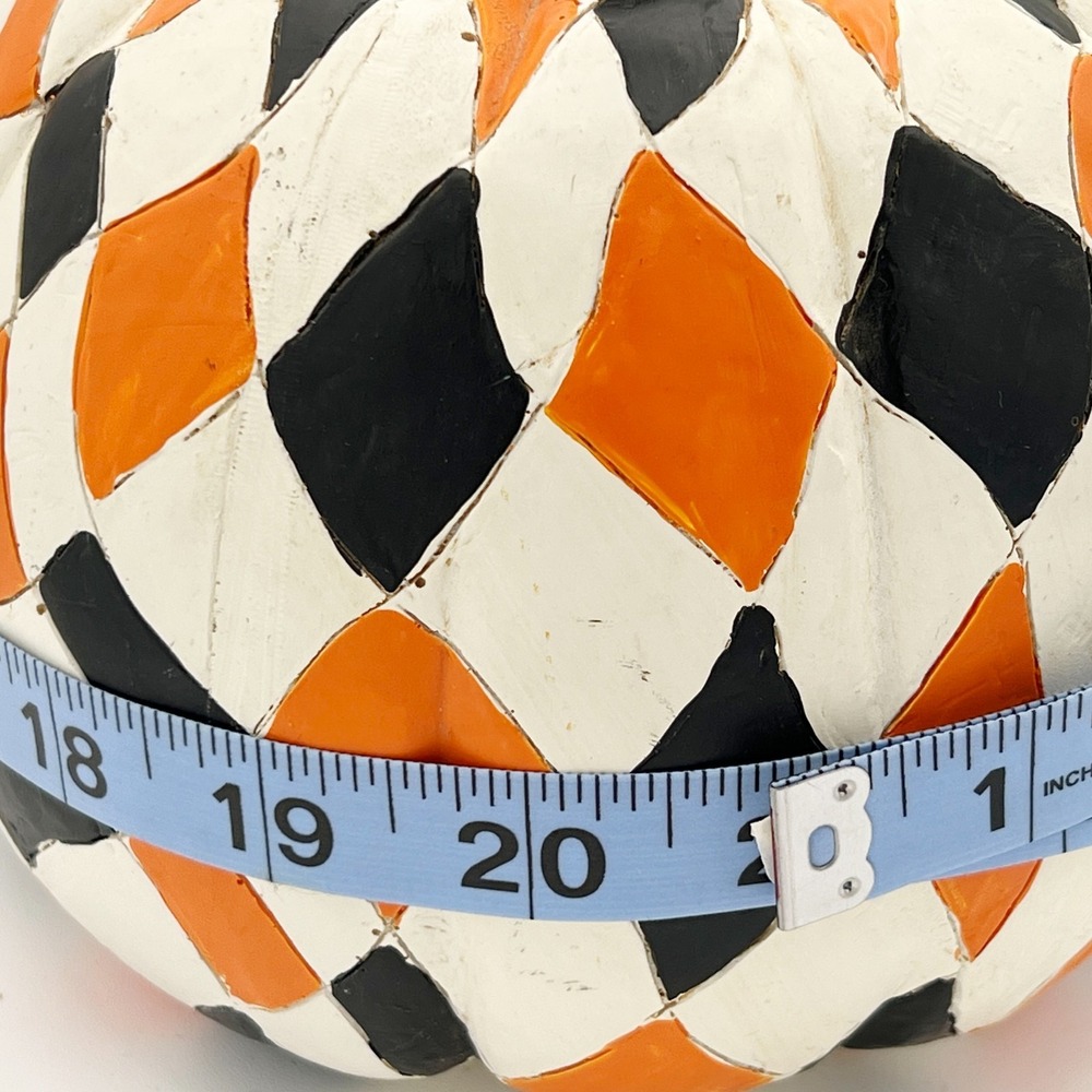 Vintage Black Orange White Hand Painted Harlequin Halloween Pumpkin Decor Fall - Picture 9 of 11